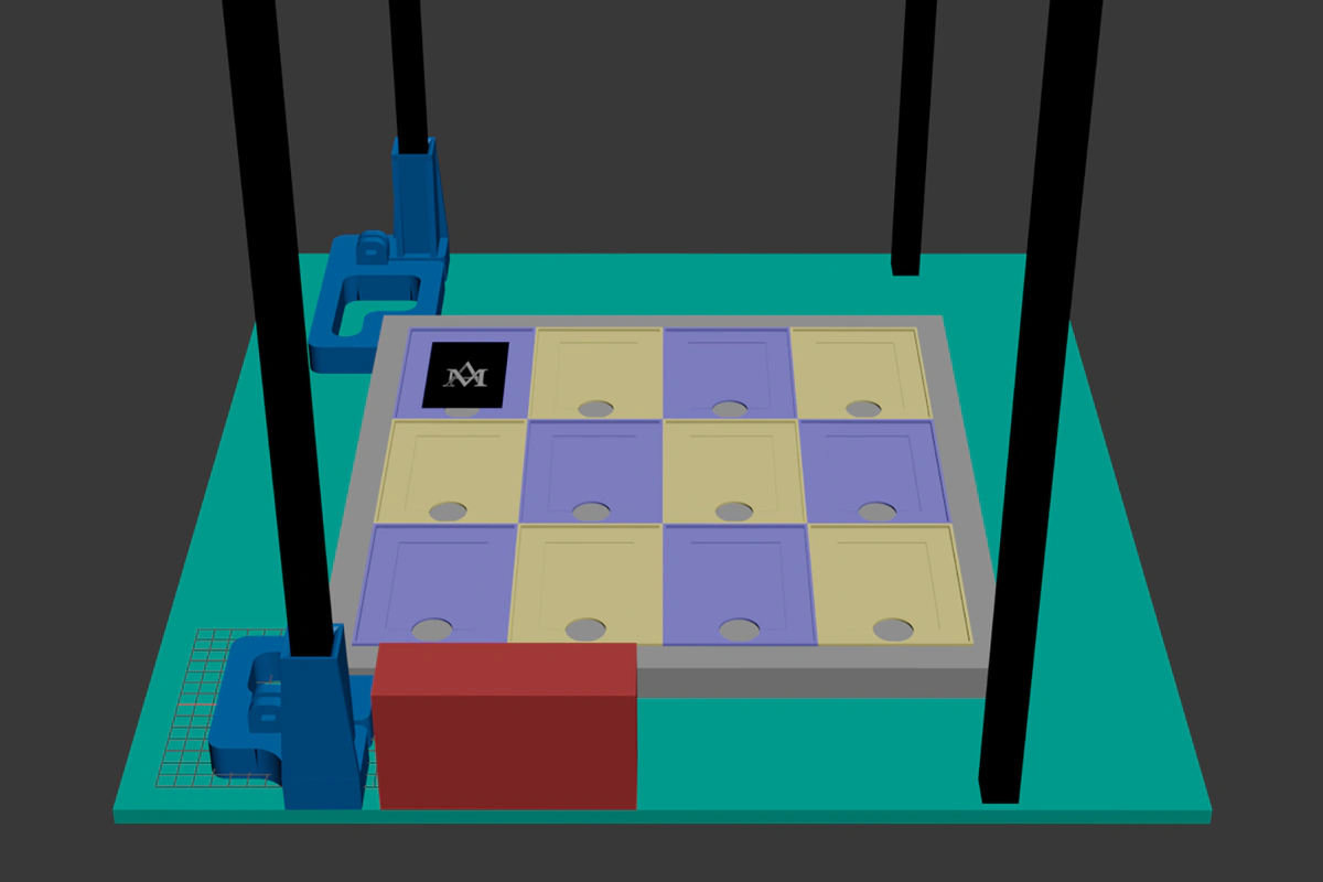 Detail of the template fixing and alignment system before engraving